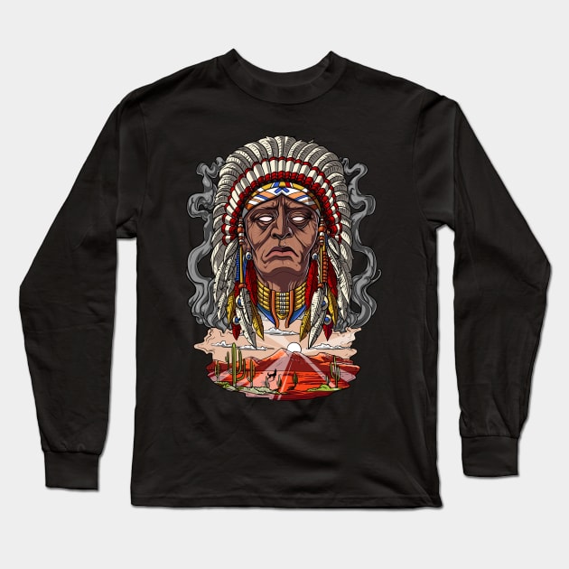 Native American Chief Long Sleeve T-Shirt by underheaven